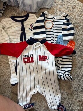 Carter's Red & White Pinstripe 'Daddy's Champ' Baby One-Piece